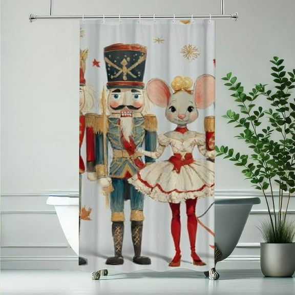 RKSupls Christmas Shower Curtain, Nutcracker Mouse Signs Curtain with Hooks for Home Bathroom Decor Washable Curtains, 36x72 in
