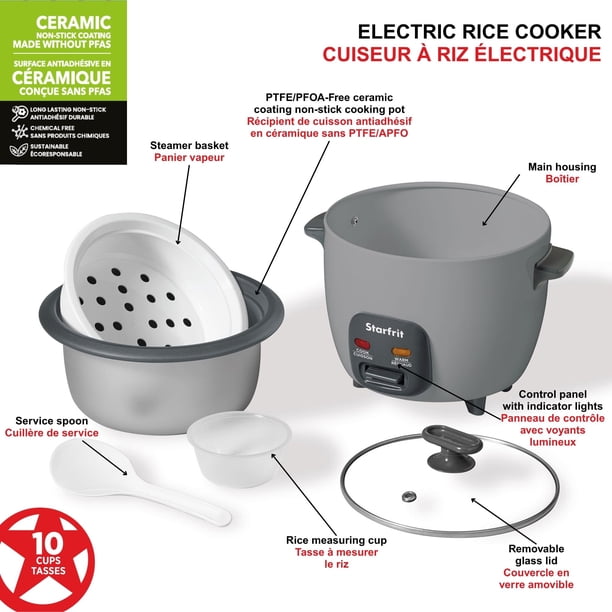 BEPER P101VAP001 Cuiseur à riz électrique avec fonction de rétention de chaleur, panier de cuisson vapeur, revêtement antiadhésif, couvercle en verre, arrêt automatique, acier inoxydable