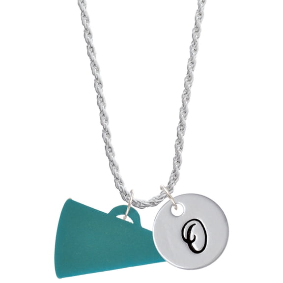 Delight Jewelry Acrylic 1.25" Teal Megaphone Silvertone Script Initial Disc - O - Charm Necklace, 20"+3"