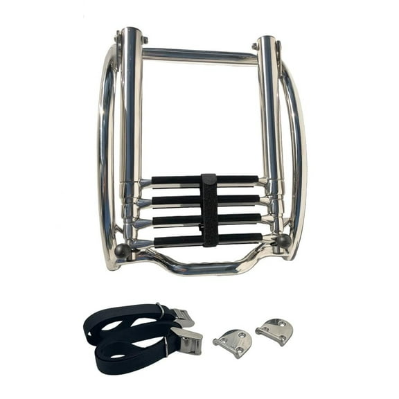 MARINE CITY 316 Stainless Steel 4-Step Telescoping Ladder for R I Bs & Small Vessels  Curved Mount with Adjustable Straps
