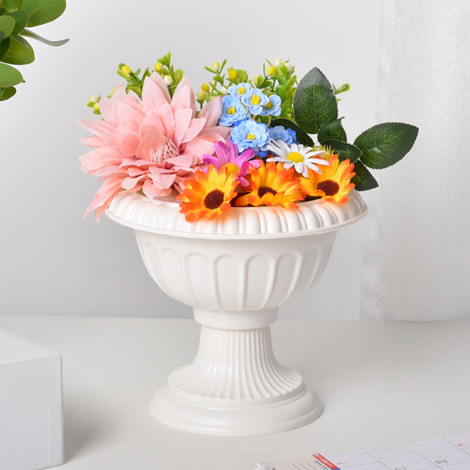 Plastic Flower Pot Roman Style er for Artificial Flowers Fake Home Decor Gardening Container White Decorative Pot for Indoor Outdoor Use 6.2x6.2x5.5 Inch