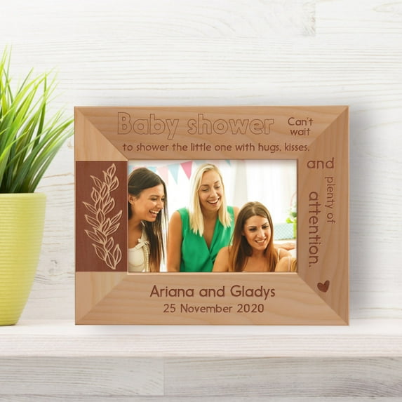 Can't Wait To Shower The Little One Personalized Wooden Frame-5" x 3 1/2" Brown Horizontal