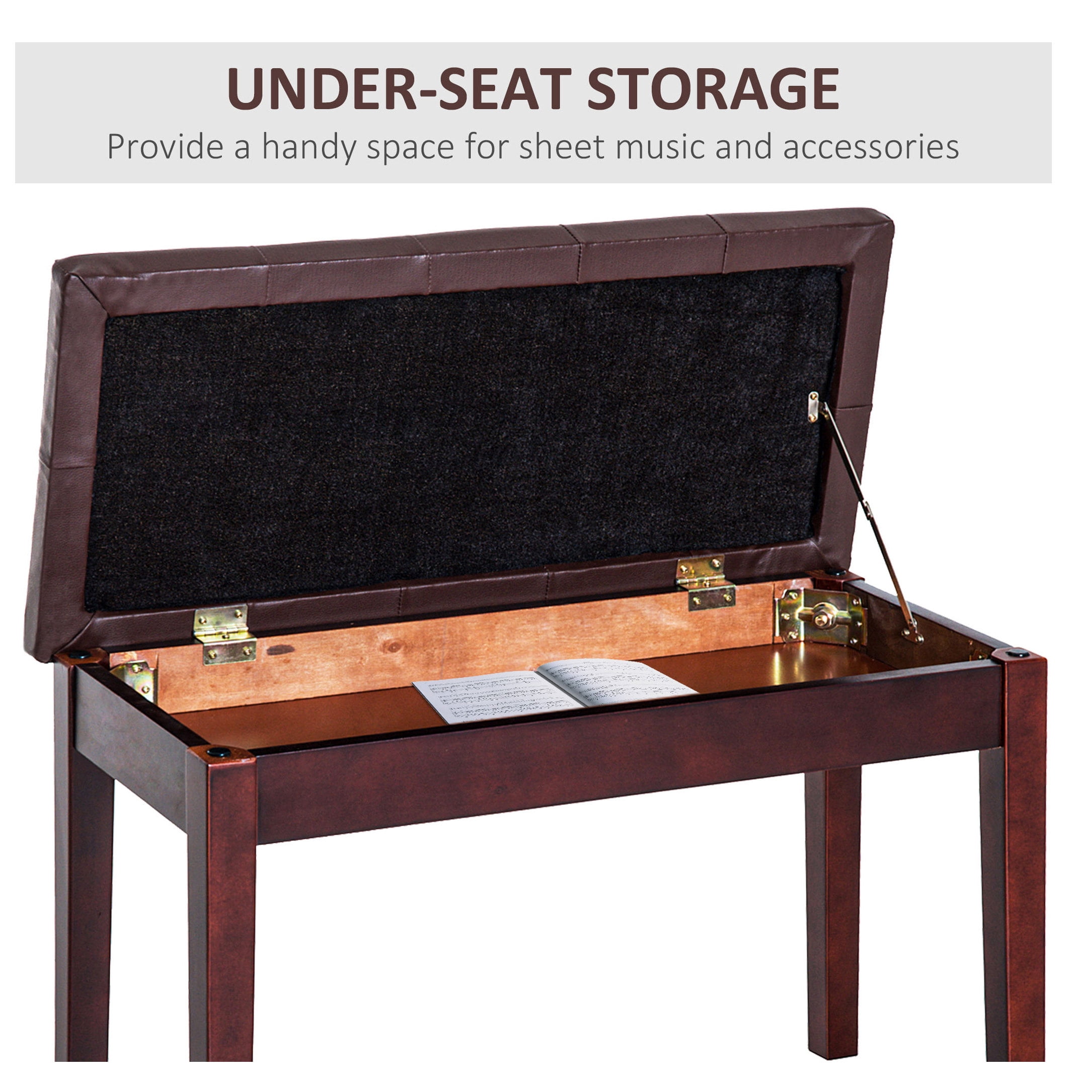 Piano , Duet Piano Chair with Faux Leather Padded Cushion and Wooden Frame, Button Tufted Keyboard , Brown
