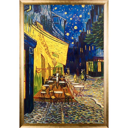 la pastiche 'cafe terrace at night' by vincent van gogh framed hand painted oil on canvas