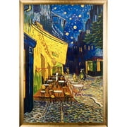 La Pastiche 'Cafe Terrace at Night' by Vincent Van Gogh Framed Hand Painted Oil on Canvas