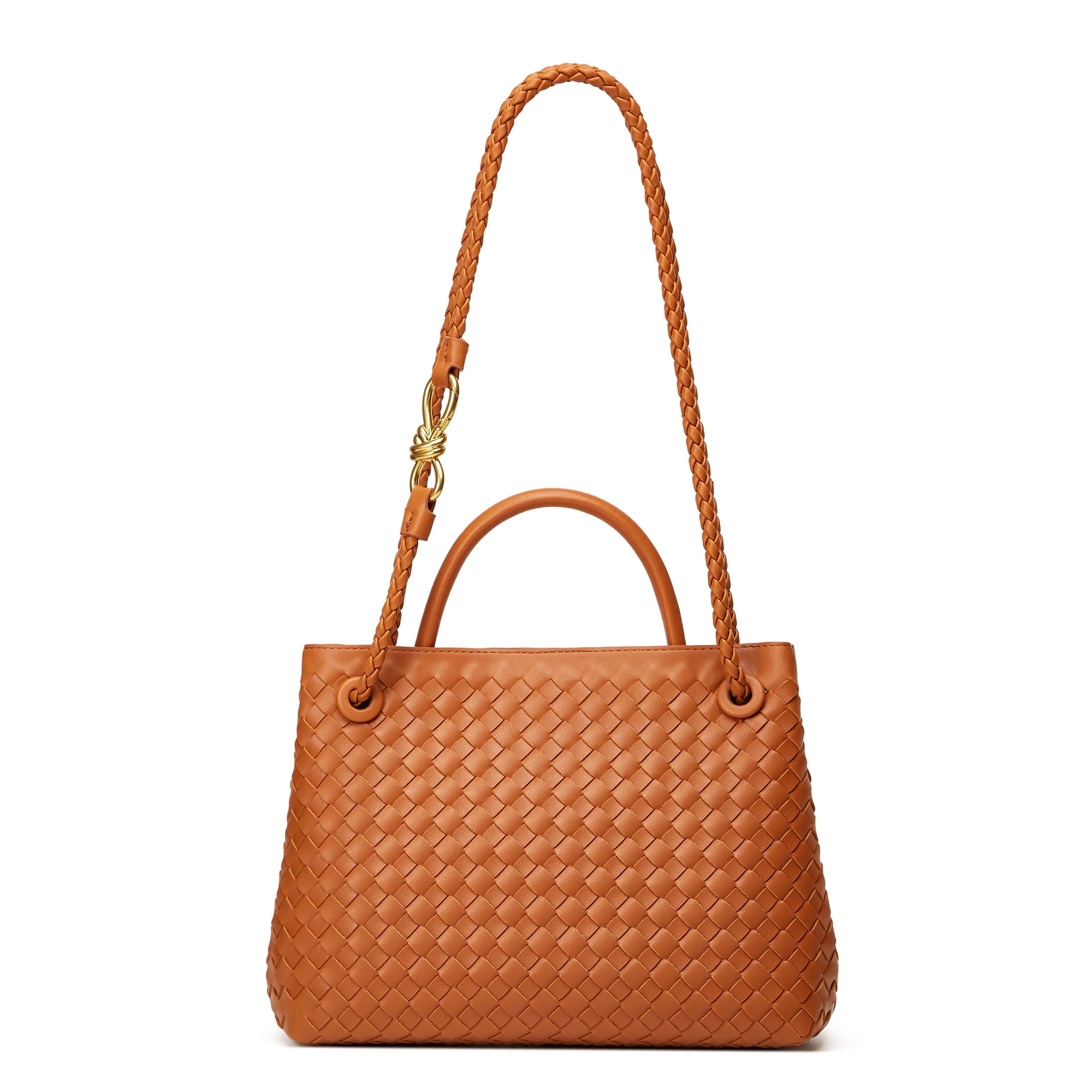 Woven Bags for Women Crossbody Handbag: Vegan Leather Small Tote Purse - Trendy Shoulder Handbags and Purses - Bowknot Satchel Purses (Brown)