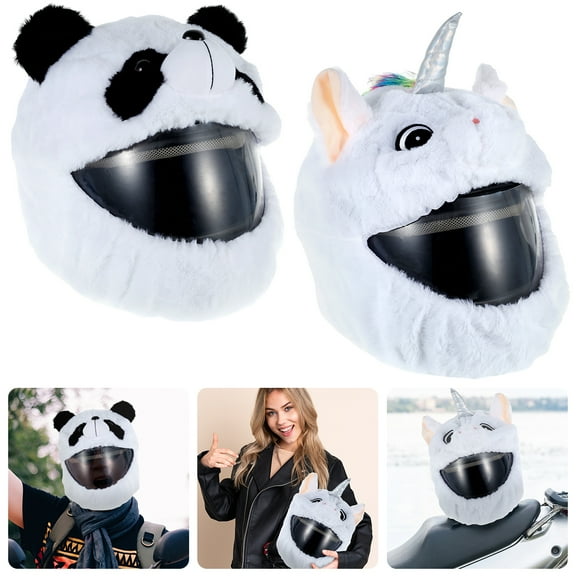 Protoiya Helmet Plush Cover Cute Motorcycle Helmet Cover Fluffy Animal Panda Motorcycle Helmet Protection Cover Funny Full Face Motorbike Dust Cover for Outdoor Ride