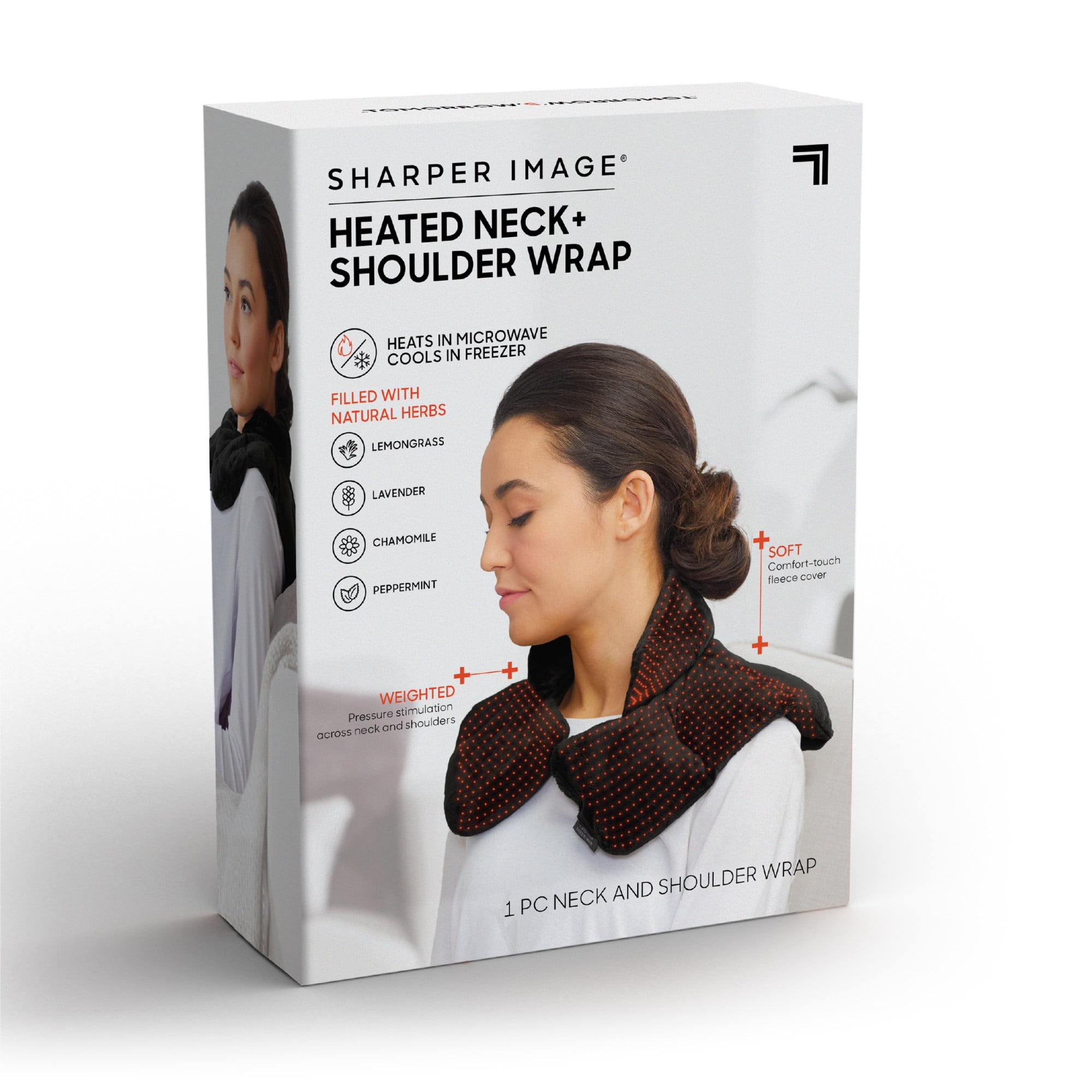 Sharper Image® Hot & Cold Herbal Aromatherapy Neck & Shoulder Plush Wrap Pad for Soothing Muscle Pain and Tension Relief Therapy, 100% Natural Lavender & Herb Spa Blend, Use in Microwave or Freezer
