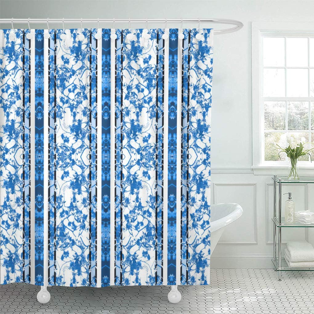 CYNLON Blue Chinoiserie Striped Floral Roccoco White Geometric Vintage Bathroom Decor Bath