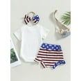thumbnail image 3 of 4th of July Baby Girl Clothes Newborn American Sweet Heart Short Sleeve Bodysuit USA Flag Ruffle Shorts with Headband, 3 of 8