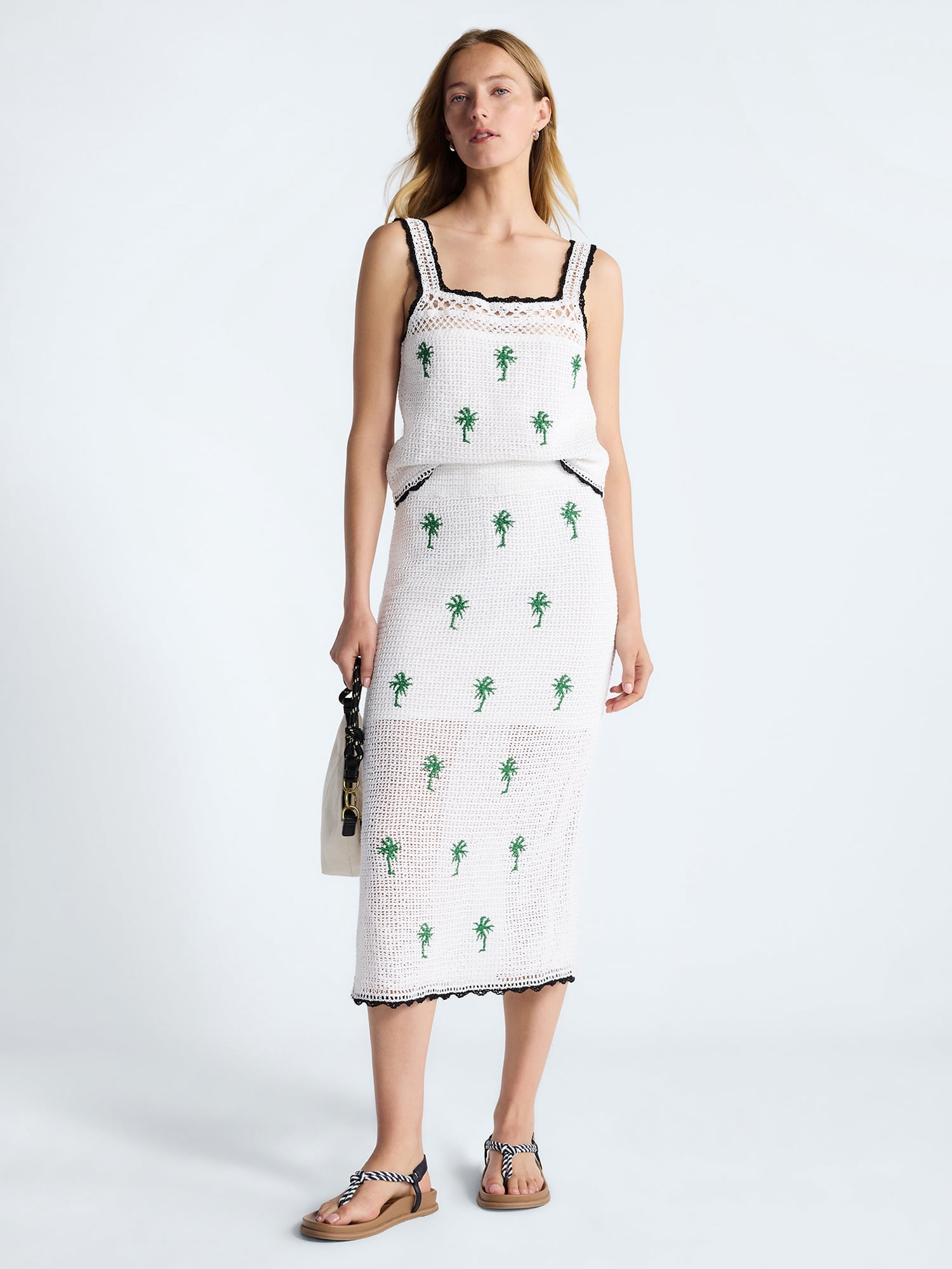 Free Assembly Women's Embroidered Knit Cotton Pencil Midi Skirt, Sizes XS-XXL