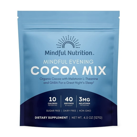 Mindful Nutrition Evening Cocoa Mix with Melatonin, L-Theanine and GABA, Sugar Free, 4.5 oz