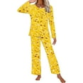 thumbnail image 4 of Clothing Women'S Printing Round Neck Short Sleeve Sleepshirt And Pants Sets Loungewear Pajamas With Pockets Yellow L, 4 of 6