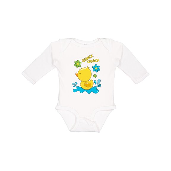 Inktastic Quack Quack Cute Duckling with Flowers Boys or Girls Long Sleeve Baby Bodysuit