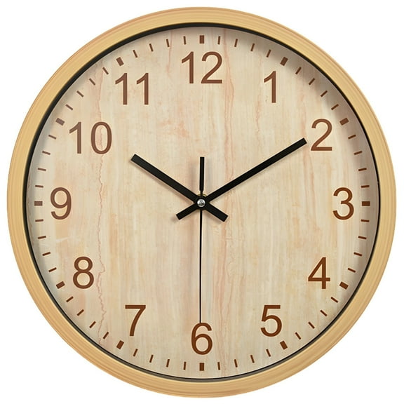 Bamboo Textured Color Numbers and Hands, Silent Wall Clock, Battery Operated, For Living Room, Bedroom and Office, 11.8” Diameter