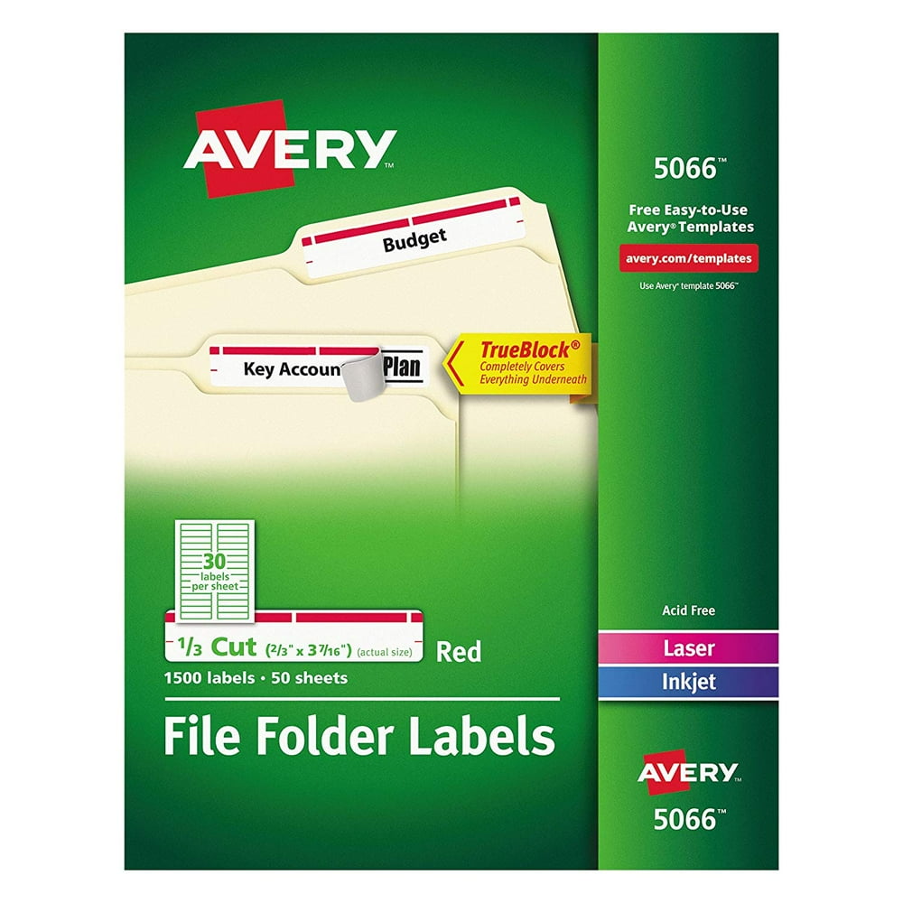 Red File Folder Labels for Laser and Inkjet Printers with TrueBlock Technology, 2/3 x 3-7/16 ...