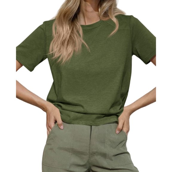 Summer Short Sleeve Solid Color Casual Women Leisure Basic T Shirt