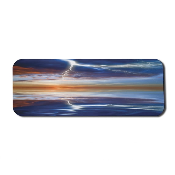 Nature Computer Mouse Pad, Thunder over the Sea with Reflections Storm Theme Mother Earth Theme Image, Rectangle Non-Slip Rubber Mousepad Large, 31" x 12" Gaming Size, Orange Blue, by Ambesonne