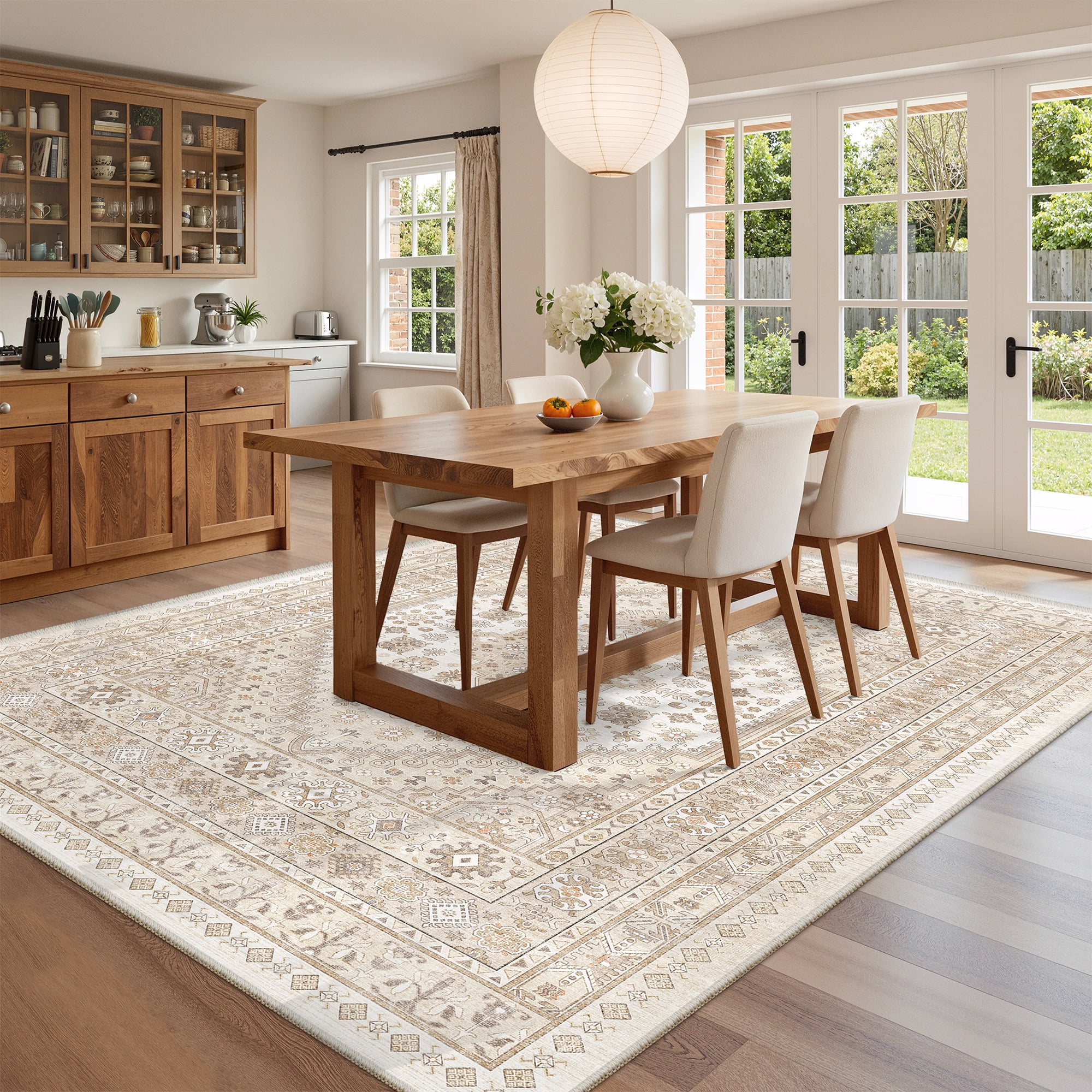 Roxstand 6x9 Area Rugs for Living Room, Vintage Large Area Rug, Non-Slip Backing Washable Rug, Stain Resistant Home Decor Rug (6'x9', Beige)