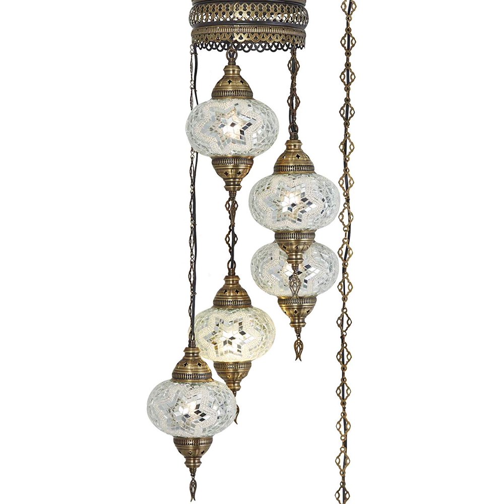 LaModaHome (10 Colors) Swag Plug in Light, 5 Big Globes Turkish