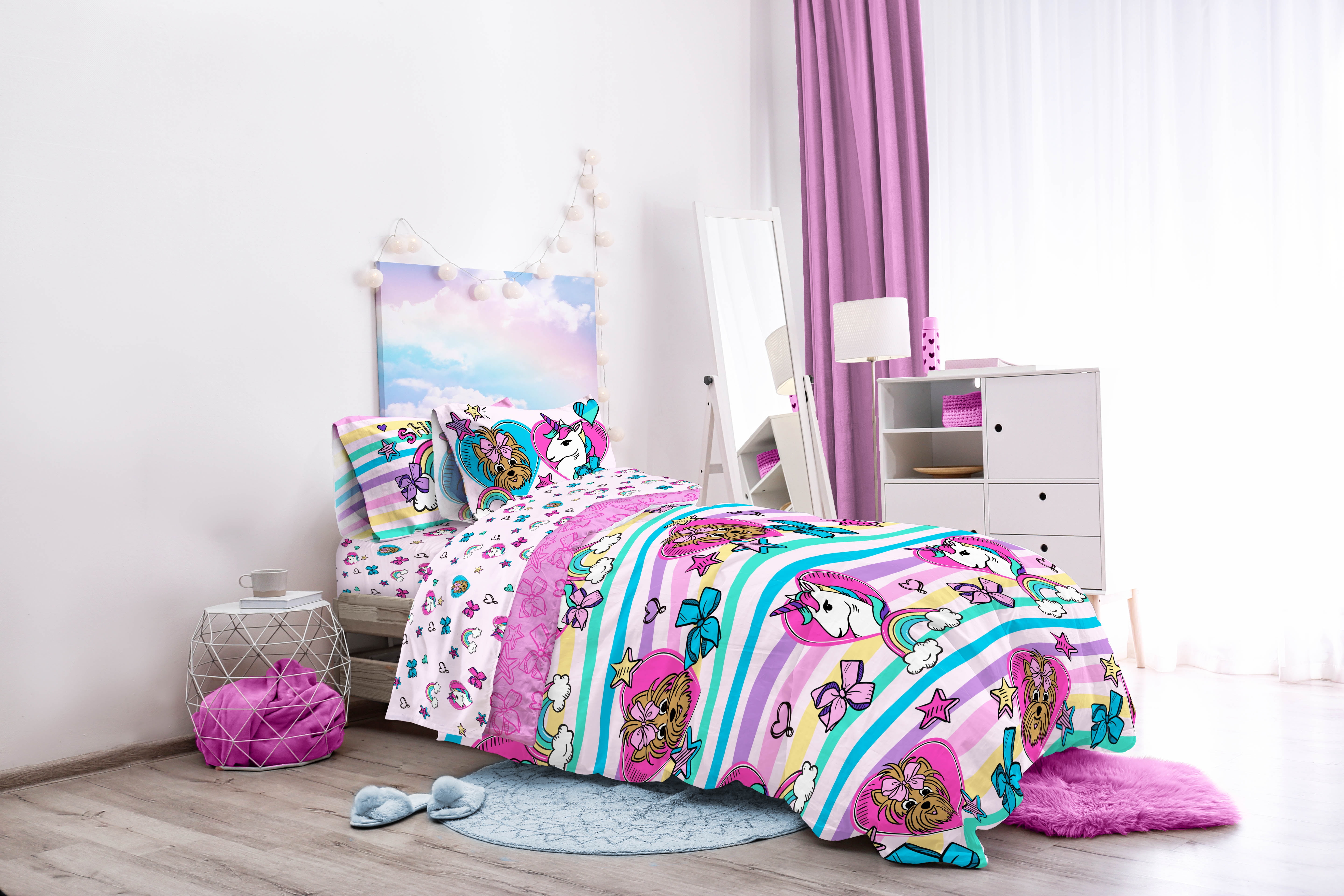 JoJo Siwa 5 piece Set Twin Bedding Comforter Sheet Set & Unicorn Pillow New 