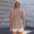 thumbnail image 3 of dgysar Womens Shirts Plaid Checked Pattern Button Down Short Sleeve Loose Fit Blouse Tops Summer Lightweight Breathable Cotton Blend Technical Apparel Brown L, 3 of 6