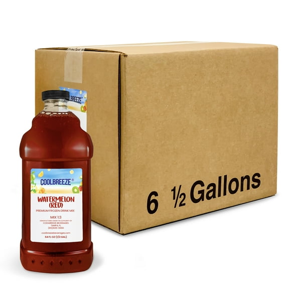 Coolbreeze Beverages Premium Frozen Drink Machine Flavor Syrups, Premium Slush Mix - One Case, 6 1/2 Gallon Bottles - Red Watermelon