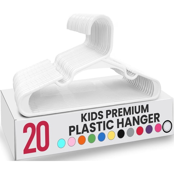Utopia Home 20 Pack Kids Hangers - 11.5 Inch Plastic Baby Hangers for Closet - Childrens Hanger for Clothes & Infant Hanger for Closet - for Everyday Standard Use (White)