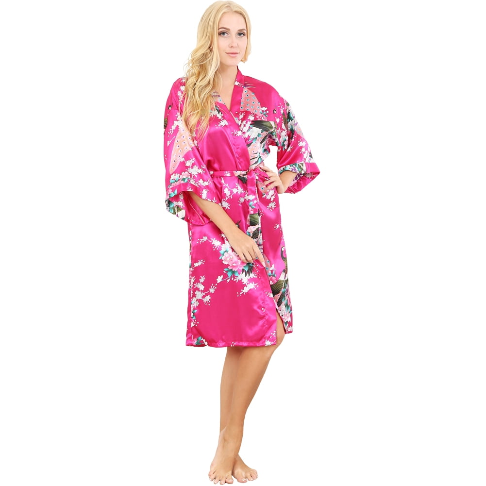 Mr & Mrs Right Women's Satin Kimono Robes ,Peacock Silk Bridesmaid