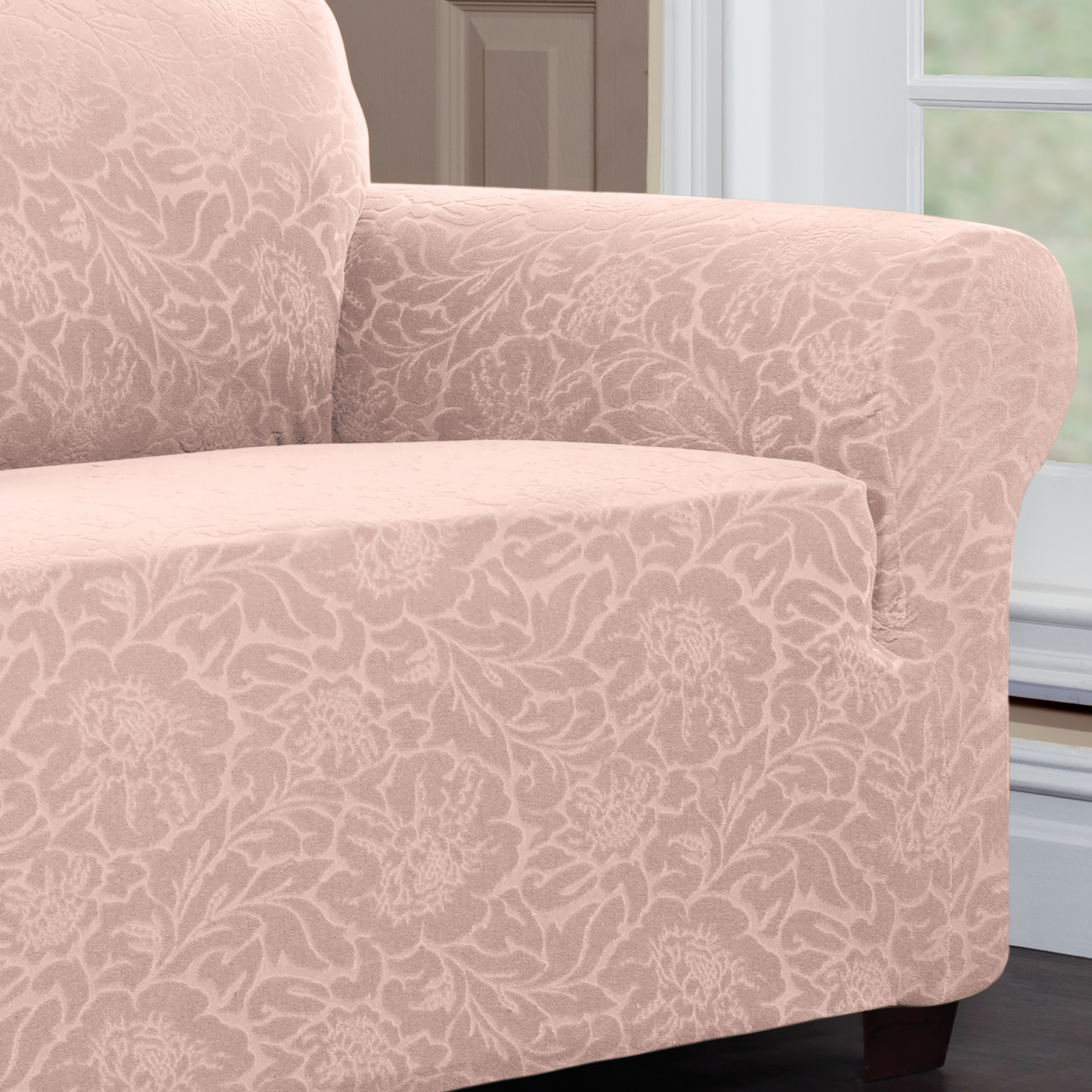 Stretch Sensations Furniture Protector Slipcover - Floral Collection - Recliner, Sand (4 pieces)