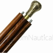NAUTICALMARTUS Victorian Brass Ball Head Handle with Wooden Walking Stick Cane, Designer Walking Cane, Three Fold Stick Gentlemen Gift