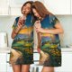 thumbnail image 4 of Easygdp Sunflowers At Sunset Camisón de manga corta para mujer, informal, estampado, 4 of 6