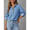 thumbnail image 5 of EMMIOL Women's Oversized 100% Cotton Denim Shirt Long Sleeve Button-Down Blouse with Pockets Casual Western Style, 5 of 7