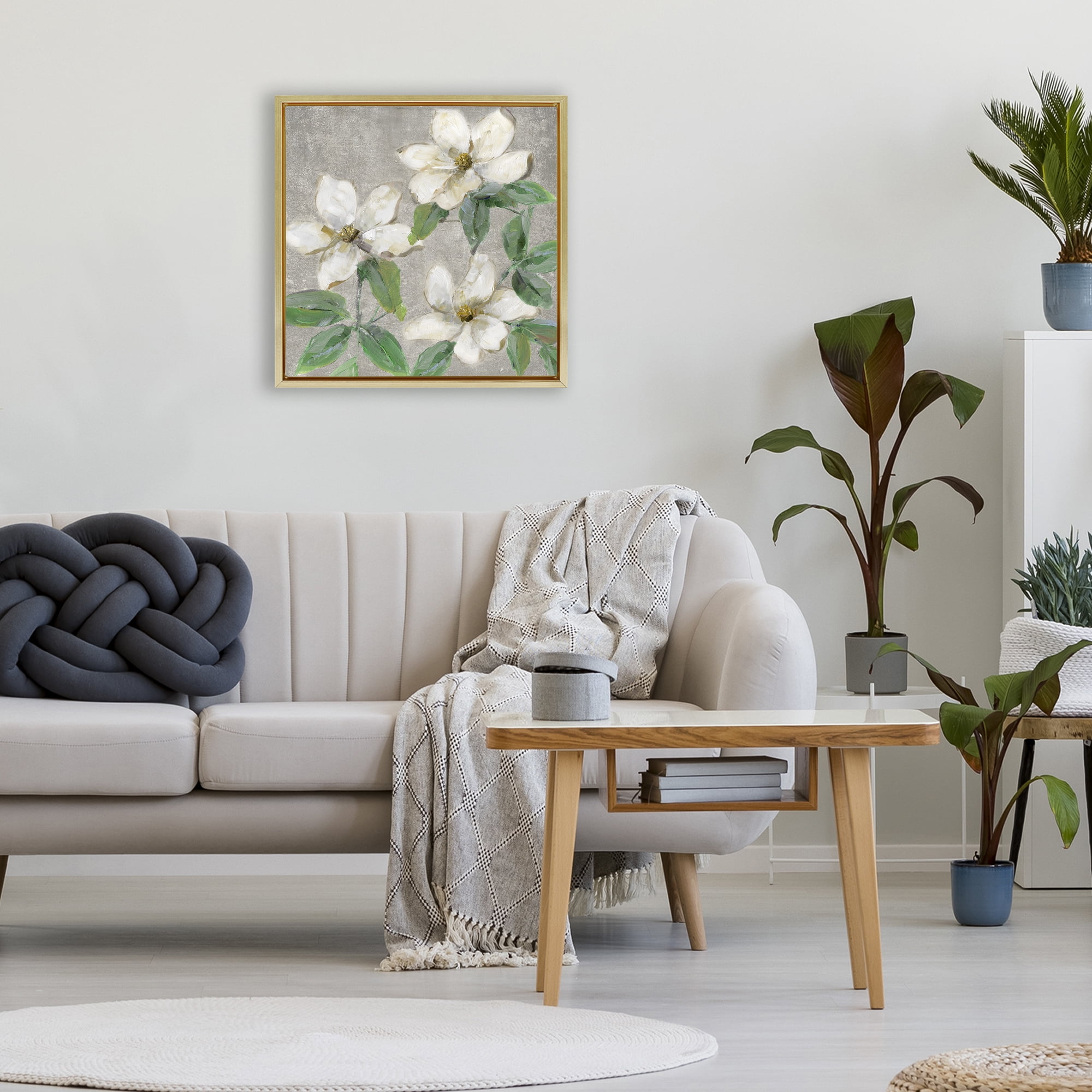 Stupell Industries Ivory Magnolia Trio Gold Framed Floater Canvas Wall Art, design by Sally Swatland