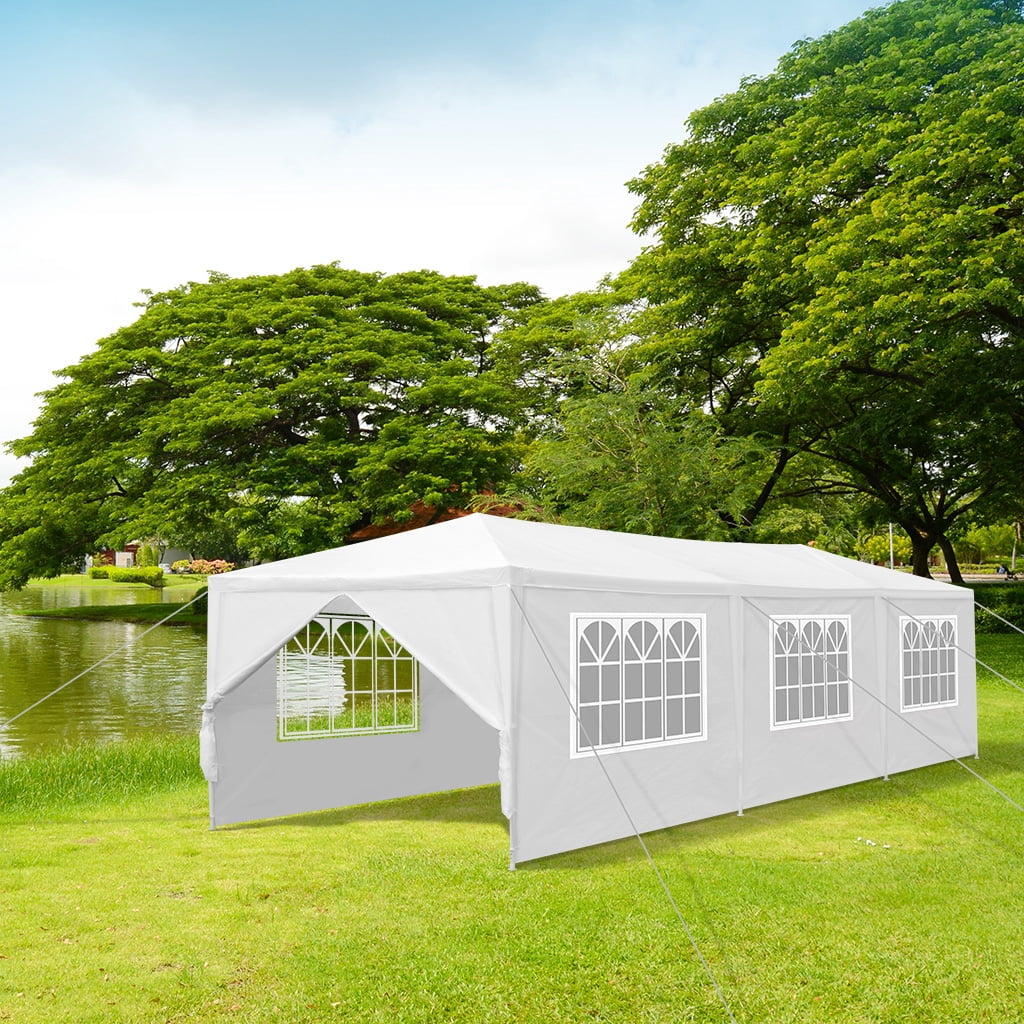 Party Tent Canopy 29.5×9.8 ft, LANGRIA Wedding Tent with Canopy, 4 Removable Sidewalls, 8 Windows, White Tents for Outdoor Events Catering Carport, White
