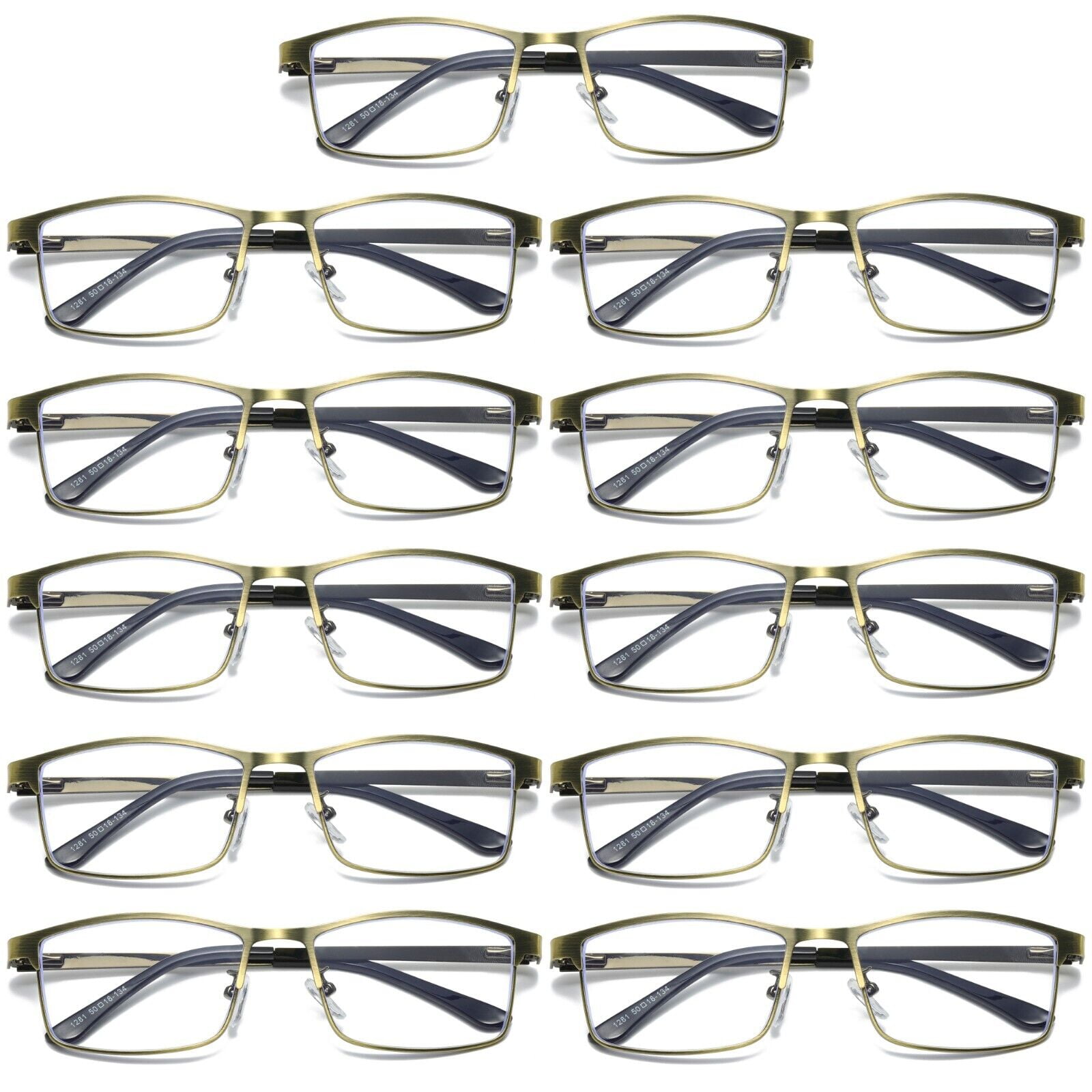 11 PK Brass Metal Frame Mens Reading Glasses Spring Hinge Blue Light