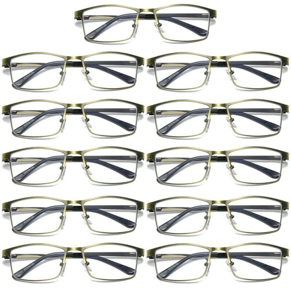 B & Q 11 PK Brass Metal Frame Mens Reading Glasses Spring Hinge Blue Light Blocking Readers  0.75