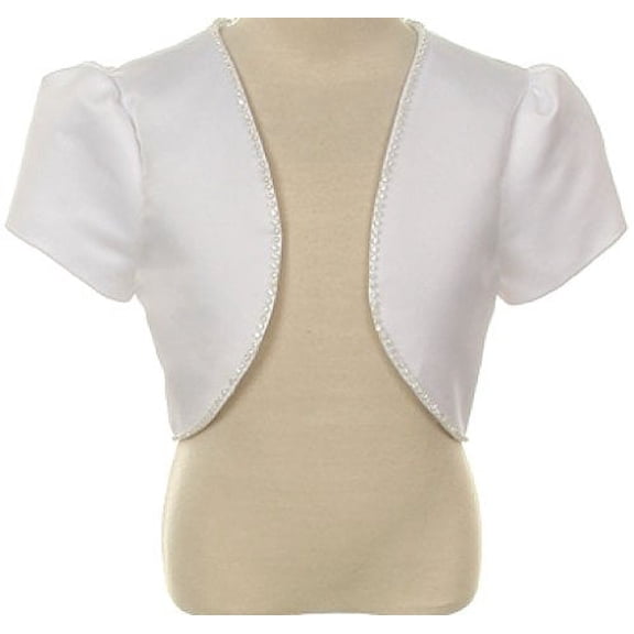 Big Girl Bridal Satin Bolero with Rhinestone Lining Match Any Dress White 10 TR.J003