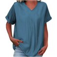 thumbnail image 2 of Womens Oversized Summer T Shirts Summer Casual Short Sleeve Top Loose Solid Color Blouse with Textured Collar Breathable Daily Wear, 2 of 5