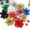 thumbnail image 2 of Cabeza de flor de Navidad con polvo de oro de simulación, flor falsa, corona de Navidad con polvo de oro de múltiples capas, decoración para árbol de Navidad, 2 of 6