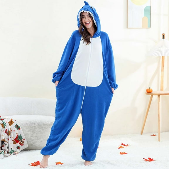 BLTIBY Family Christmas Pajamas Matching Sets Unisex Costume Animal Cosplay Outfits Zipper Hooded Novelty Sleepwear One-Piece Blue L