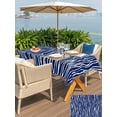 thumbnail image 5 of Outdoor Tablecloth with Umbrella Hole for Patio/Picnic/Party/Camping, Vintage Wave Lines Waterproof Table Cloth Rectangle Table Cover Washable, Classic Minimalist Striped Navy Blue (60"x 102"), 5 of 8