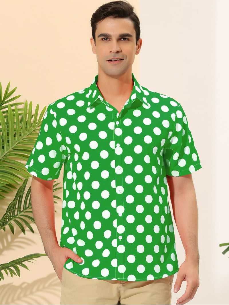 Unique Bargains Men's Summer Polka Dots Shirt Button Down Short