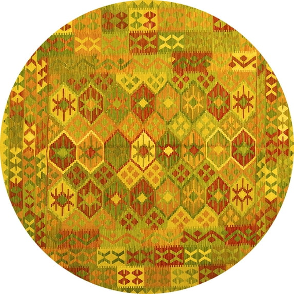 Ahgly Company Machine Washable Indoor Round Southwestern Yellow Country Area Rugs, 4' Round