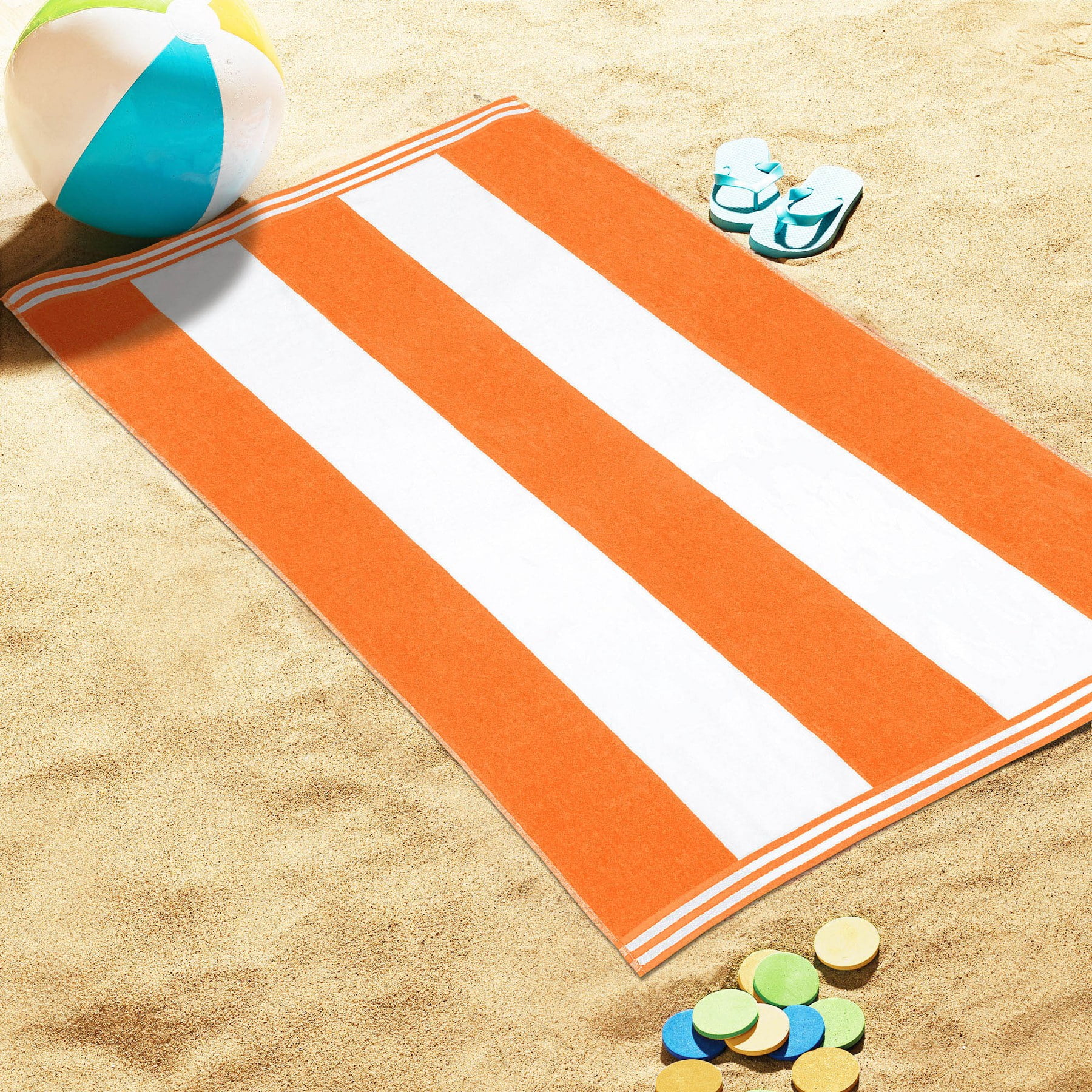 BNM Cabana Stripes Oversized Beach Towel, 34 x 64, Orange