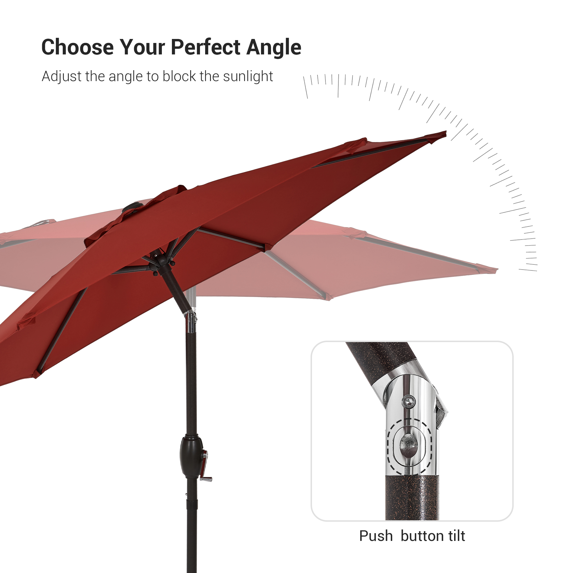 Sonerlic 7.5ft Round Patio Market Umbrella With Steel Frame, Outdoor Table Umbrella for Yard, Poolside and Deck, Chili Red