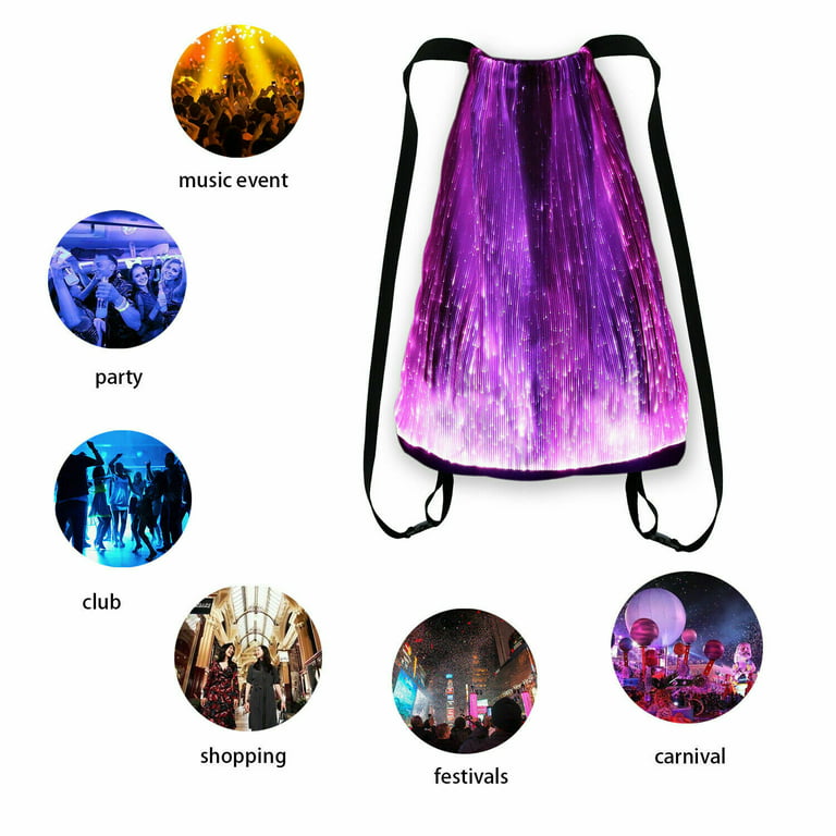 Gift2yo LED Light up Backpack Glowing Bag For Rave Music Festival Party  Christmas Halloween, Unisex Flashing Drawtstring Bag,Multicolor,Mobile APP