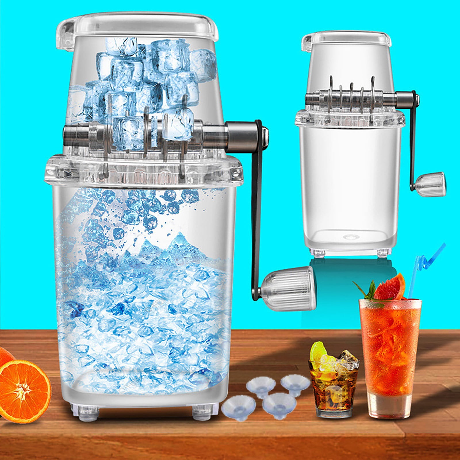 Coollooc Ice Crusher, Manual Rotary Ice Crushers, Ice Grinder, Transparent Ice Shaver, Hand Cranked Slushie Machine, Non-slip Handle Openable Lid Crushed Ice Maker for Home Use