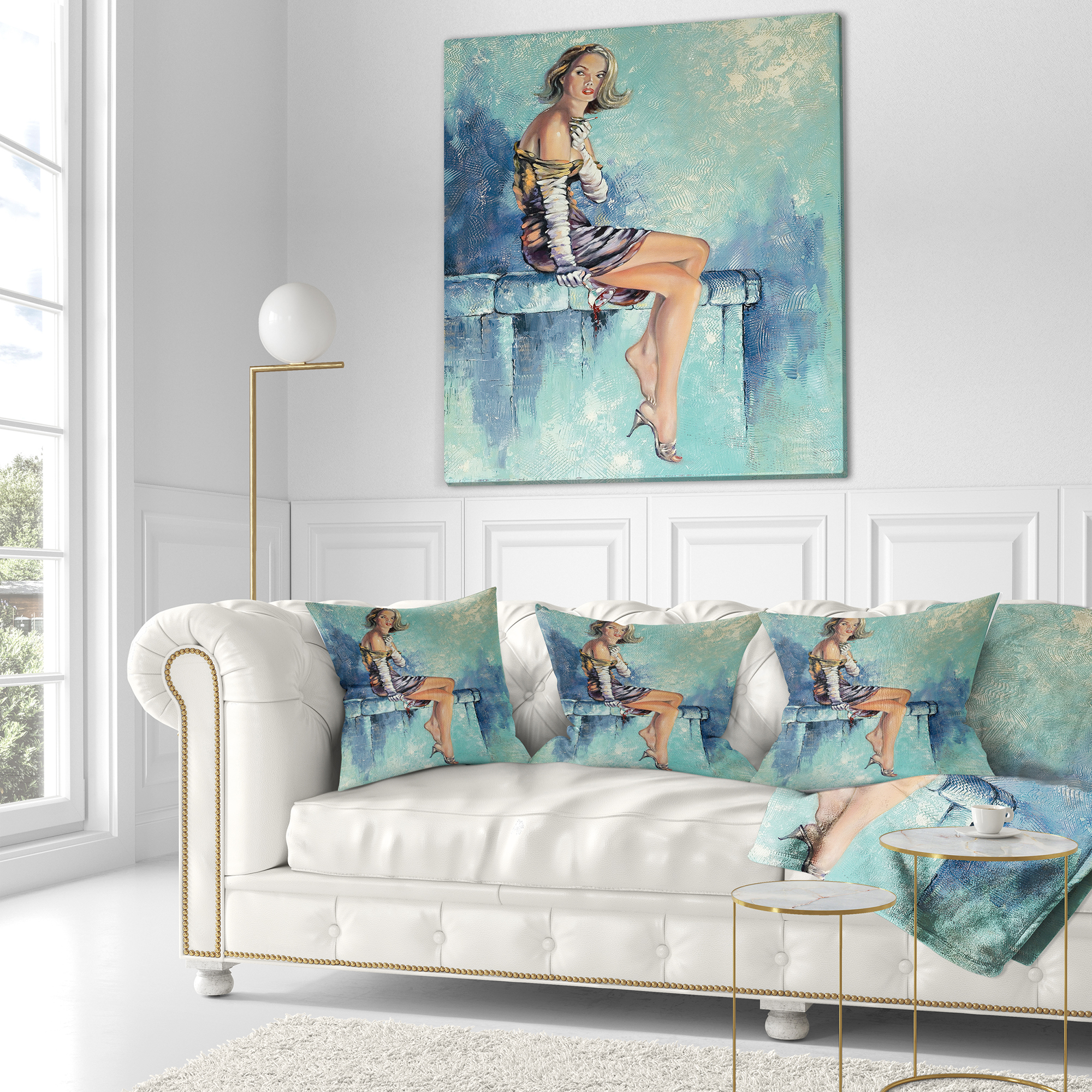 Designart Girl with Glass - Portrait Throw Pillow - 18x18