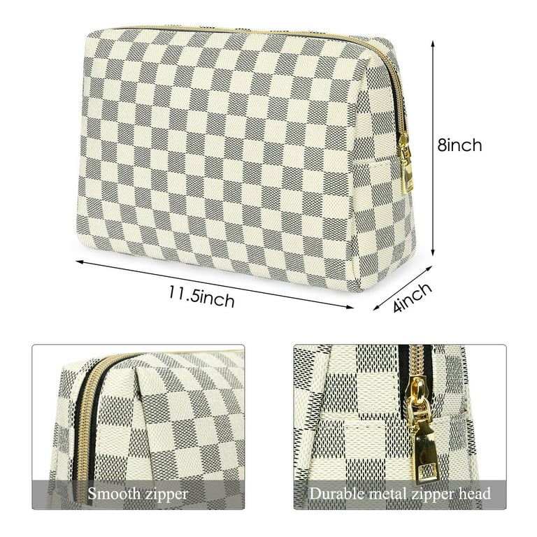 Aokur Makeup Bag Cosmetic Bag Travelling Checkered Make Up Bag Organizer for Women Girls Reusable Toiletry Bags Beige, Size: 11.5L x 4Wx 8H